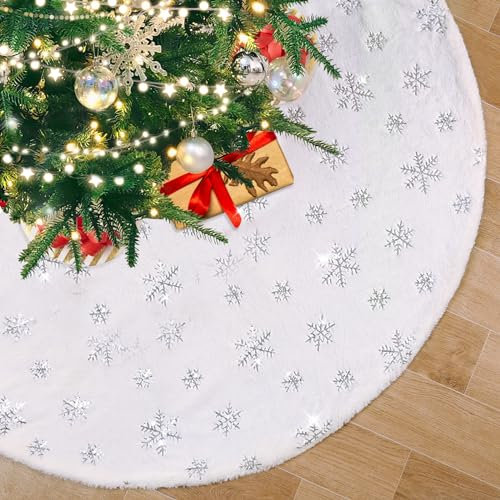 Gonna per albero di Natale bianca in finta pelliccia argentata, 91,4 cm