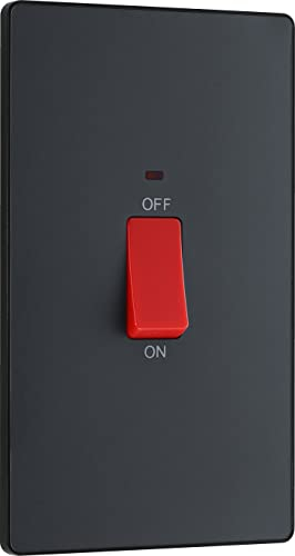 BG Electrical Large Cooker Control Switch Unit with LED Power Indicator, Double Plate, Double Pole, Screwless Front Plate, Evolve, Matt Grey, 45A, PCDMG72B