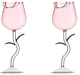 HanOBC 150ml Creative Rose Flower Wine Glasses Set of 2, Crystal Red Wine Glasses, Rose Flower Goblet Wine Cocktail Juice Glass for Party Wedding Festival