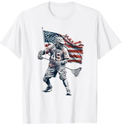 Lacrosse US Flag Lacrosse Player Helmet sticks men woman T-Shirt