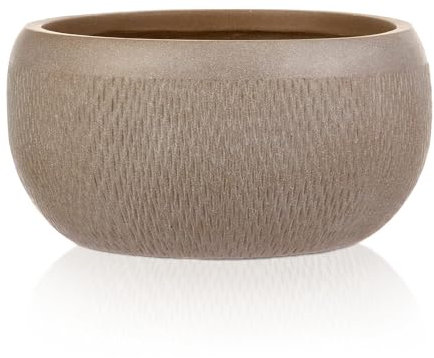 IDEALIST 17 Inch Large Garden Bowl Planter | Mesh Taupe Reinforced Stone Succulent Plant Pot | Bonsai Pot with Drainage Holes D43 H21.5 cm, with Inner Top D39 cm, 27 litres