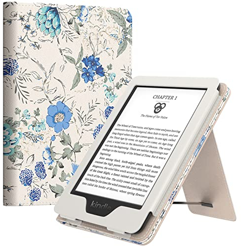 MoKo Hülle Kompatibel mit 7/6.8 Kindle Paperwhite 12th/11th Generation-2024/2021, Slim PU Tablet Schutzhülle mit Auto Schlaf/Aufwach Handschlaufe für Kindle Paperwhite Signature Edition, Weiß/Blau