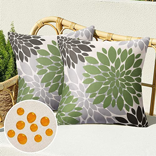 Kissenbezüge Grün Braun Sofakissen Dekokissen Zierkissenbezug Frühling Sommer Moderne Boho Deko Kissenhülle Leinen wasserdichte für Terrasse Bed Büro Cafe Gartenmöbel Couchkissen,2er Set, 45x45 cm