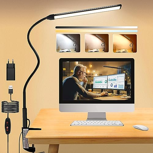 Taipow Lampada da Scrivania LED con Morsetto, 10W Dimmerabile Lampada da Tavolo per Lettura, Studio, Ufficio