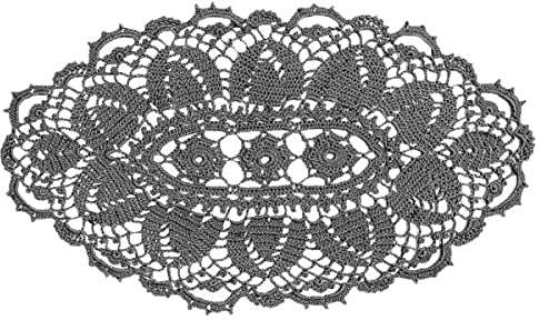 BIBITIME Spitzen-Tischsets, oval, rund, Blume, handgefertigt, Häkeldeckchen, Tischmatte für Küchendeckchen (dunkelgrau, 1 Stück, 30 x 55,9 cm)