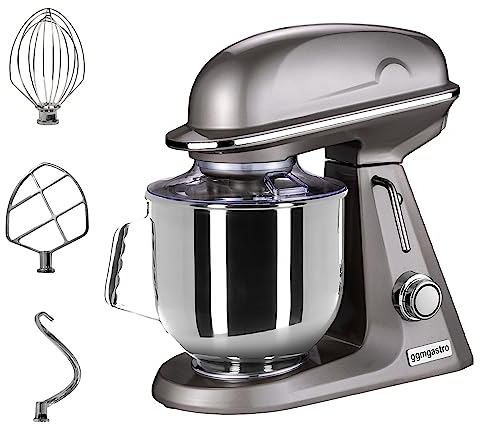 GGM Gastro | RMF7B-GG | Planetenrührmaschine - 7 Liter - 350 Watt - inkl. 3 Rühraufsätze & Spritzschutz - Graugold