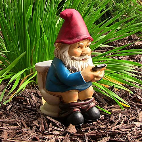 Runsmooth Nain de jardin sur les toilettes - 13 cm - Avec journal - Figurine de jardin amusante - Décoration résistante aux intempéries pour jardin, camping - Décoration de jardin pour l'extérieur