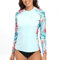SURFEASY Womens Rash Vest Long Sleeve Ladies Sun Protection Swim Shirt Rash Guard Tops Swimsuit (Light Blue Floral,XL)