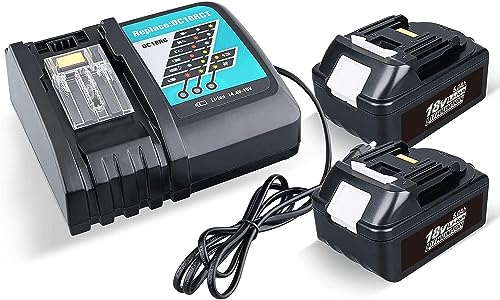 2 Stück BL1850B 5.5Ah Ersatzakku für Makita Akku 18V mit Ladegerät für Makita Ladegerät 18V DC18RC Kompatibel mit 14.4V-18V BL1860 BL1850B BL1430B BL1415 Werkzeugakku