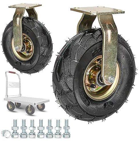 Schwerlast Luftreifen Gummi Stielrollen Ø 200mm 250mm 2er Set, Industrie Transportroller Mit Bremse, Schrauben & Metallplatten, 360°Drehbar Keine Spuren & Leise Trolleys Ersatz Rollen ( Color : Fixed