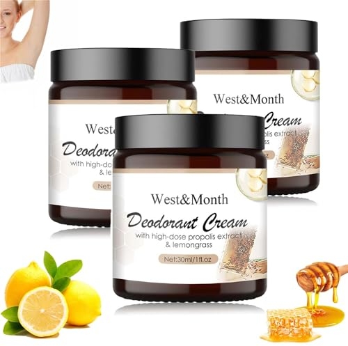 3 Pcs Propolis Lemongrass Deodorant Cream, Natural Deodorant Cream, Underarm Care Odor Removing Cream, for Underarms and Private Parts