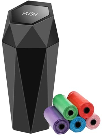 Car Bin with Lid with 90 Trash Bags,Diamond Design Mini Car Bin for Front of Car,Portable Trash Can Home&Office,Leak Proof Car Trash Can,Stylish Car Accessories for a Clean Ride,Girl Car Accessories