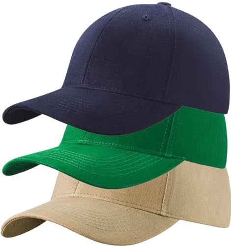4sold (3 Stück) Baseballkappe für Herren und Damen, 100% Baumwolle, Baseballkappe, Sport, lässig, einfarbig, Sonnenhut, Mütze, Messing, Polo-Stil, klassisch, Farbset 13, One Size