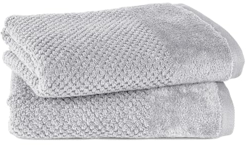 Pure Label 2-TLG. Handtücher Set mit Aufhängeschlaufen aus 100% Baumwolle, saugstark, weich und Oeko-TEX Zertifiziert - 2er Pack Handtücher 50x100 cm aus feinster Baumwolle, Grau - Hellgrau