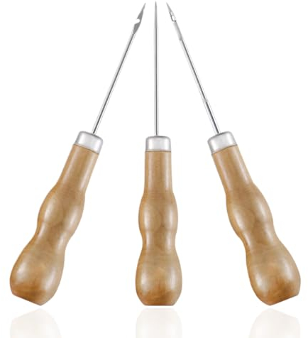 LYQNIHOB Set di 3 Punteruoli Artigianali con Manico in Legno per Cuoio e Cucito a Mano - Strumento Essenziale per la Riparazione e il Fai-da-Te con Materiali Duri come Cuoio e Legno, Facili da Usare