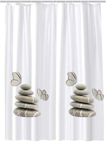 Vetrineinrete® Tenda per doccia vasca da bagno impermeabile peva 12 ganci con fondo bianco decorazione con sassi stile shabby chic 240x200 cm