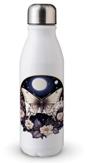 MAXIKIWI - Einwandige Wasserflasche mit Schraubverschluss, nicht isoliert, leichtes Aluminium, BPA-frei, auslaufsicher, Mystische Nachtmotte Floral Moon - 500 ml