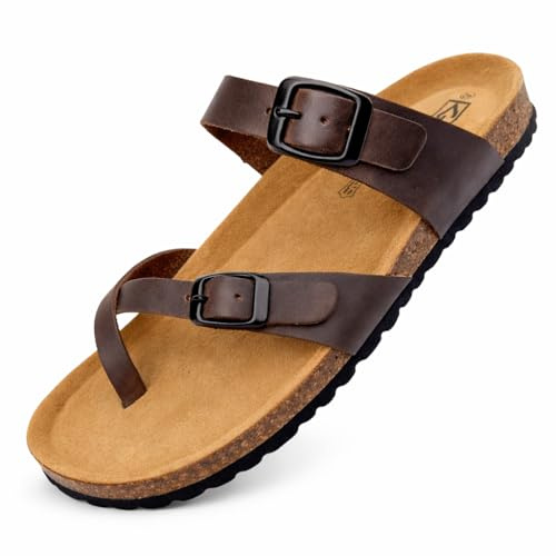 GONKOS®, Sandalias Bio de Piel, Plantilla Anatomica de Corcho, Piel Autentica, Corcho Natural, Hebilla ajustable, Sandalias de dedo Unisex, Calidad Hecha en España