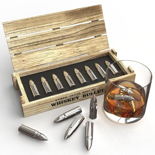 Lot de 8 pierres à whisky en forme de balle pour homme ou mari, éléphant blanc pour adultes et hommes – Ensemble de glaçons réutilisables en métal et acier – Anniversaire de bourbon amusant