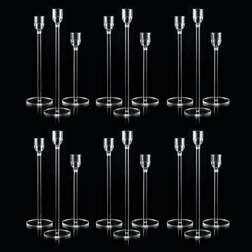 18PCs Acryl Kerzenständer für Stabkerze, Kerzenhalter Clear Taper Kerzenhalter Set für Weihnachtsveranstaltungen Party Hochzeit Empfang Tisch Mittelstück Dekorationen(LED-Kerzen)