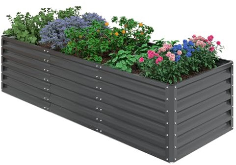 UDPATIO Hochbeet aus Metall,240x60x90 cm,Zink-Aluminium Freistehendes Hochbeete für Garten und Balkon, 1296 L Pflanzkasten für Garten, zum Anbau von Gemüse, Blumen und Obst, Grauschwarz