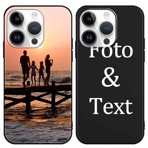 Yoedge Personalisierte Handyhülle für iPhone 16 Pro Hülle Personalisiert 6,3, Schwarz Hülle mit Eigenem Foto Bedrucken Bild Text Individuelle Schutzhülle Selbst Gestalten für iPhone 16 Pro