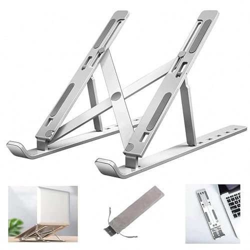 Creative Portable Foldable Adjustable Aluminium Laptop and Tablet Stand Holder (Silver)