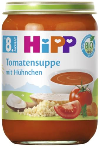 HiPP Bio Tomatensuppe mit Hühnchen (6 x190g), ab 8. Monat, ohne Zusatz von Salz, mit feinen Stückchen - zum Kauenlernen, mit Omega 3, in bester Bio-Qualität