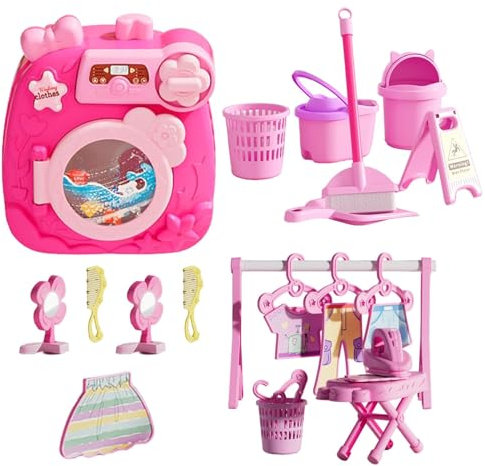 Kinderwaschmaschine, Spielzeugwaschmaschine | Tragbare Puppenhausmöbel-Waschmaschine | Lern- und Bildungsspielzeug, Spielzeug für Mädchen, Spielzeugset für Waschmaschine und Wäsche für frühe Fähigkeit