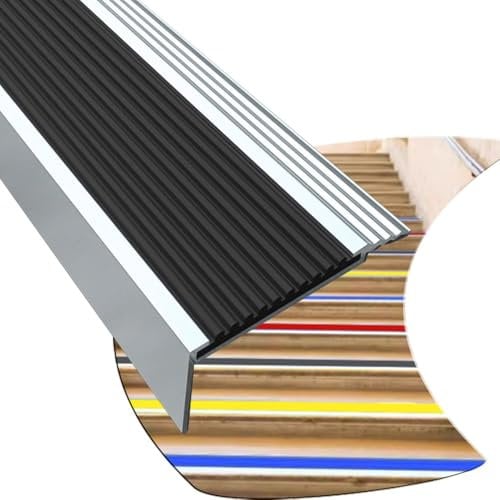 ZIUSFAC 100cm Treppenwinkel Aluminium Treppenkantenschutz L-förmige Treppenkantenprofil Außenbereich Stufenkantenprofil Winkelprofil rutschfeste Eckschutzprofil Für Fliesen Kantenschutz(Black,W 50mm)