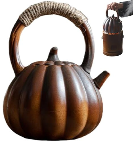 Tapot de calabaza de tetera de cerámica, 1100-1200ml de té de cerámica con mango superior y tapa, tetera vintage portátil para invierno Halloween Home Indoor