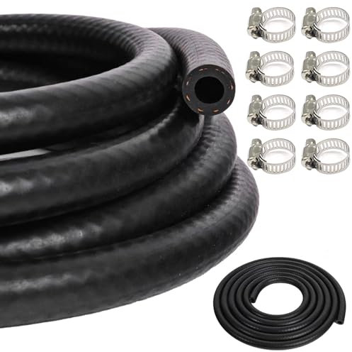 Tuyau de carburant 1 mètres, diamètre 8mm Tuyau de carburant avec collier de serrage 8 pièces pour moteurs, voitures, motos, tracteurs et petits moteurs