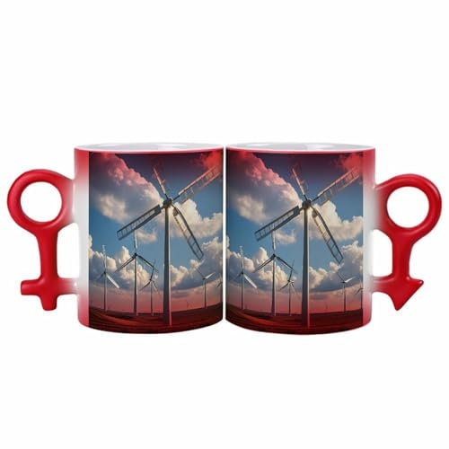 FHECVBN Tasse à café magique amusante 328,9 g rouge moulins à vent imprimé symbole couple décoloration tasse à café tasse à café fantaisie tasse à café tasse à café tasse à café fantaisie pour petit