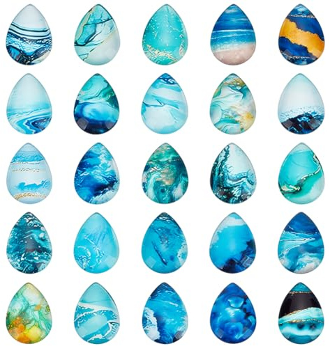 PH PandaHall 50pcs 25 Styles Ozean Thema Teardrop Glas Cabochons, Marine Thema Wassertropfen Glas Cabochons Mosaik Kacheln für Frühling Sommer Seaside Anhänger Ohrring Schmuck machen, 25×18mm