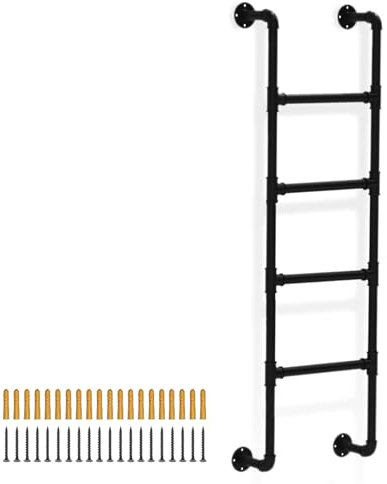 TYHAYJYK Emergency Egress Ladder for Window Well Metal Loft Bed Ladder Wall Mounted, Black Steel Round Tube Bunk Bed Ladder Outdoor Indoor Use Step Climb Ladder/Escape Ladder - Customizable