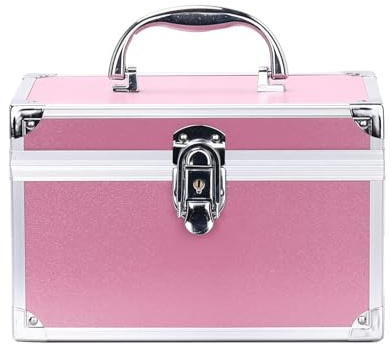 Makeup Box, Lockable Large Capacity Portable Organizer | Cosmetic Storage, Jewelry, Make Up Tools, Portable Beauty Use, Pink Colour Case, Train Case, Lockable Design