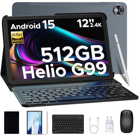DOOGEE T40 Pro Tablet 12 Pulgadas, Android 15 Tablets 10800mAh, Tablet con Teclado 20GB + 512GB (2TB TF), Helio G99, 2.4K Pantalla Full HD, Cámara 16MP, Tableta con Tarjeta Sim | OTG | WiFi Gris
