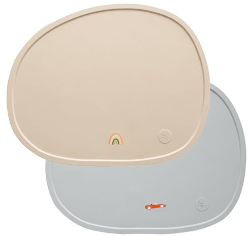 COOLABLE 2 Stück Baby Silikon Platzset,Abwaschbar Platzdeckchen, rutschfest Tischset, Schmutzabweisend, Tragbar, BPA-frei für Kinder und Kleinkinder Lovemae Serie -Weltraumreisen+Auto