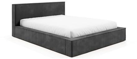 Sofello Polsterbett FILO 90x200 120x200 140x200 160x200 180x200 200x200 Metall-Lattenrost Bettkasten Kord (Poso 115 - grau, 200x200)
