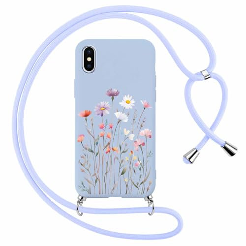 Yoedge Coque pour iPhone X/iPhone XS avec Cordon de Collier 5,8, Aesthetic Fleurs Coloré Motif Design, Silicone Étui avec Réglable Lanyard Case, Antichoc Protection Housse pour iPhone XS Cover,Vert