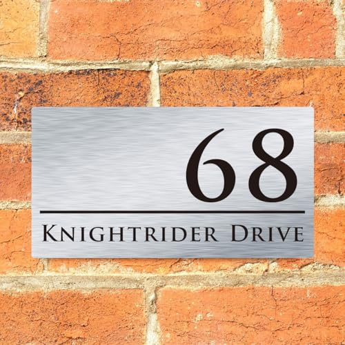 Custom Composite Aluminum Address Plaque – Personalized House Number Sign for Outdoor Use, UV Printed, Hidden Wall Mount, Weatherproof, Modern Brushed Silver Finish (Silver + classic font)