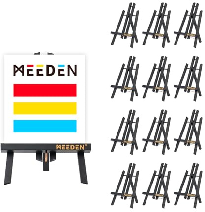 MEEDEN Mini Tabletop Easel Stand: 30cm x 12 Pack Pine Wood Table Top Stand | Black Mini Wooden Display Easel for Painting Sign Picture Party Classroom