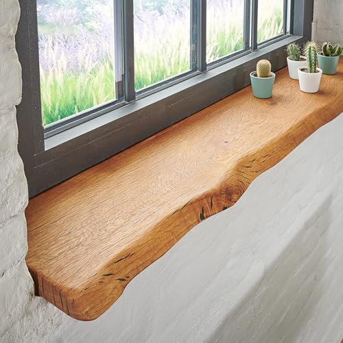 SPONHOLZ Fensterbank Eiche Massivholz | Schlichte Baumkante | 100X20 cm | deutsche Manufaktur, natürlich, Regal, Brett, Board, Platte, Abdeckung