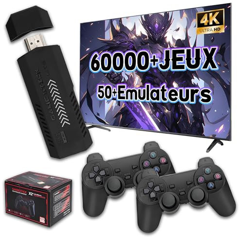 X2 Plus Console de Jeux rétro avec Sortie HD 4K, Plus de 60 000 Jeux intégrés, Plus de 50 simulateurs, processeur quadricœur S905L, Manette de Jeu avec 2 contrôleurs sans Fil, TV/Ordinateur,256Go