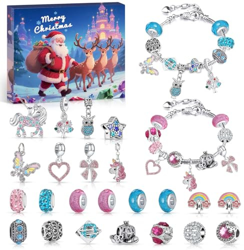 TOFFCAEA Adventskalender 2025 Mädchen Schmuck, Weihnachtskalender Schmuck Basteln Mädchen, Charm Armband Kit mit 24 Tage Adventskalender, Weihnachtsgeschenke (das Armband​​)
