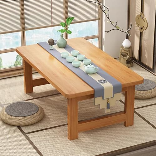 Faltbarer japanischer niedriger Tisch für Meditation und Sitzen, Bambus-Bodentisch für Wohnzimmer/Büro, 80 cm L x 39,9 cm B x 35,1 cm H, Walnussholz-Finish, tragbare Zen-Möbel