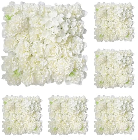 Panneau mural végétal artificiel avec gazon, Panneaux muraux de fleurs 3D for photographie mariage(White)