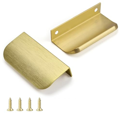 QZKJQDD 2 Stück Möbelgriffe Versteckter, Gold Schrankgriffe, Geschwungener Türgriff, 80 mm Kleiderschranktürgriffe, modernes Aluminium, für Küchenschränke, Kleiderschrank, Bad (Bronze Gold)