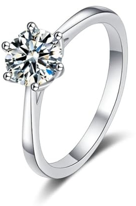 Skcess 9K Weißgold Eheringe, Zierlicher Ring 5mm Moissanit Weiß 0.5ct Größe 49 (15.6)