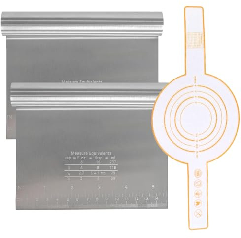 OPVYAEU 3-teiliges Backset 2x Edelstahl Teigschneider 12x15x2cm und 1x Silikon Backmatte Teigschaber Kuchen Spachtel Backmatte Backen Patisserie Pizza Küchenutensilien